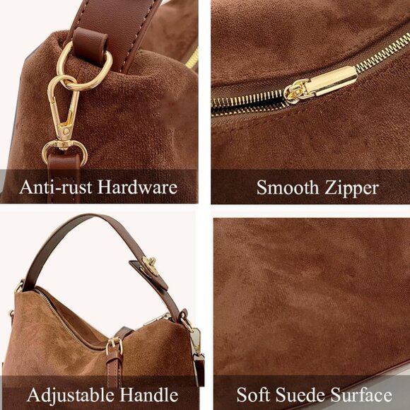 Charming Brown Suede Women’s Purse - Roomy Vintage Tote with Adjustable Strap - Picture 6 of 6